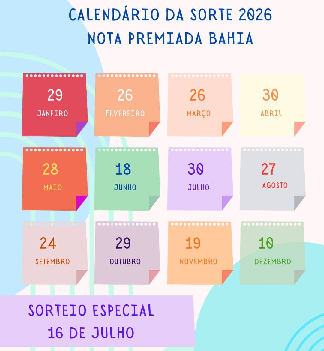 Campanha Nota Premiada Bahia divulga calendário de sorteios para 2026
