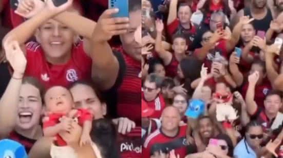 Torcedora leva recém-nascido para comemorar título do Flamengo em meio à multidão e é criticada