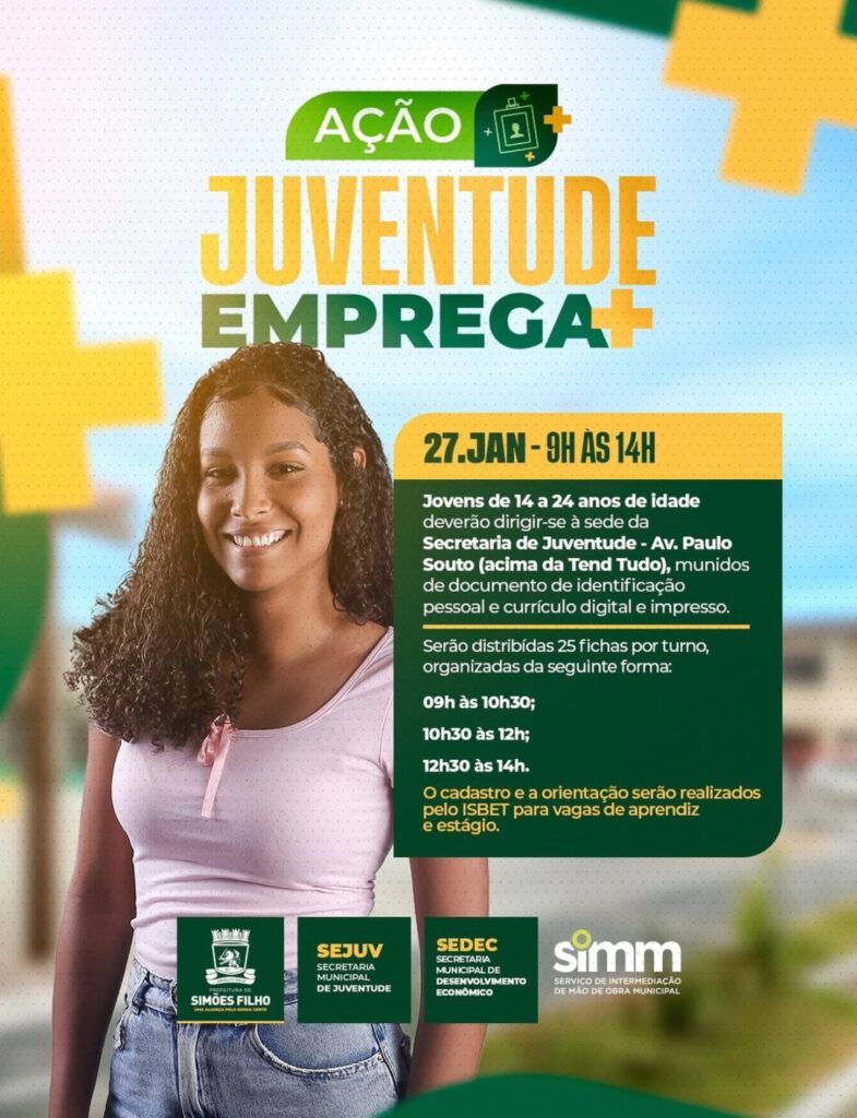 Simões Filho promove iniciativa para facilitar inserção de jovens de 14 a 24 anos no mercado de trabalho