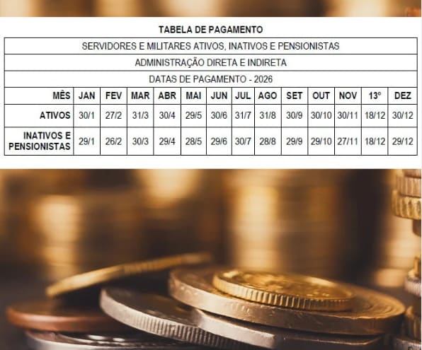 Governo do Estado divulga tabela de pagamento dos servidores públicos para o ano de 2026